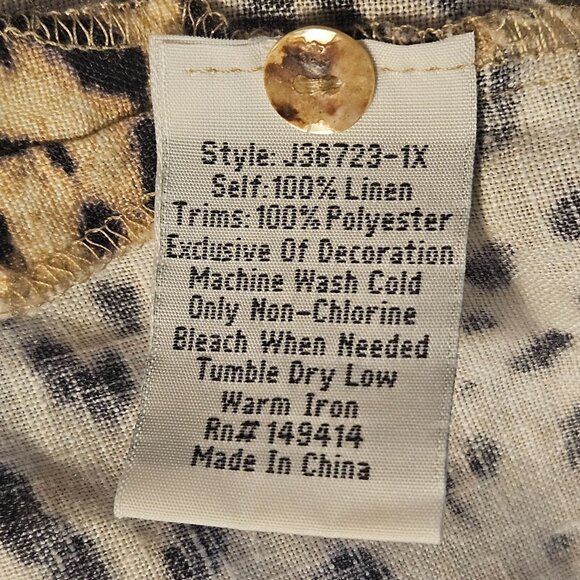 Johnny Was Linen Woman Leopard Floral Mini Dress 1X Boho Luxe Statement Embroide - Picture 10 of 13